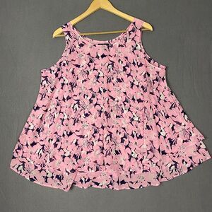 Lane Bryant Tank Top Women 16 Pink Floral Lightweight Boho Flowy Blouse Preppy